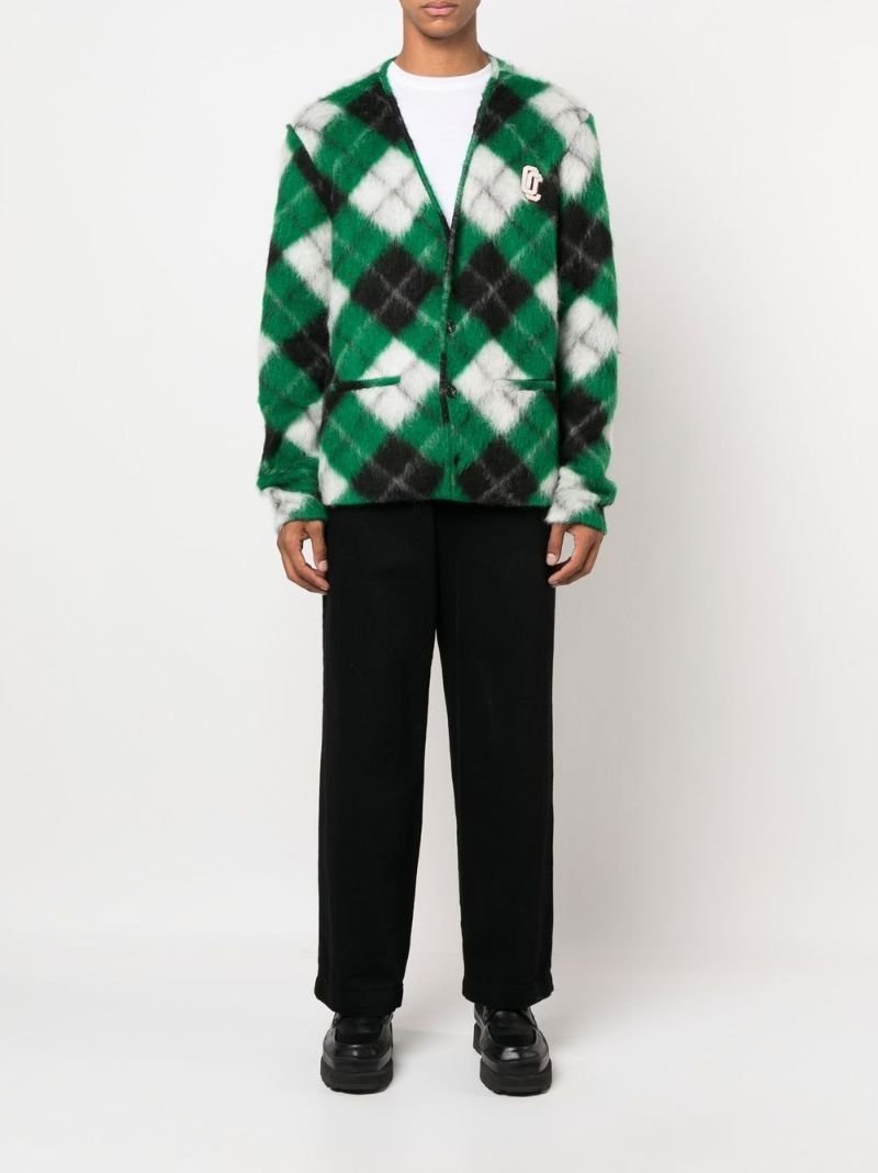 Green Logo Patch Check Cardigan