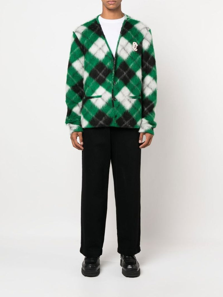 Green Logo Patch Check Cardigan