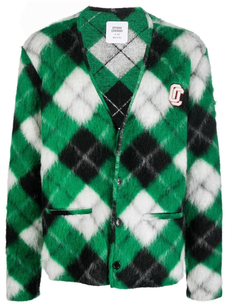 Green Logo Patch Check Cardigan