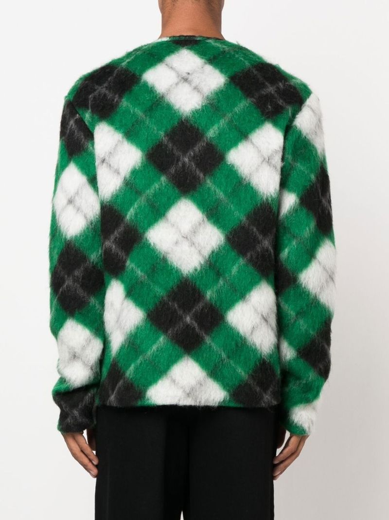 Green Logo Patch Check Cardigan