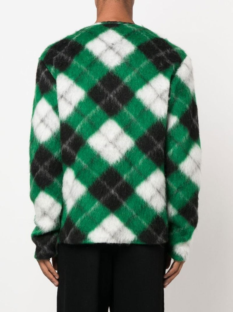 Green Logo Patch Check Cardigan