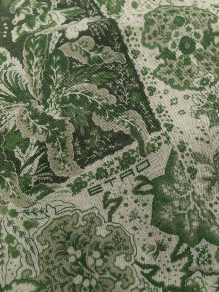 Green Bombay Floral Print Cashmere Scarf