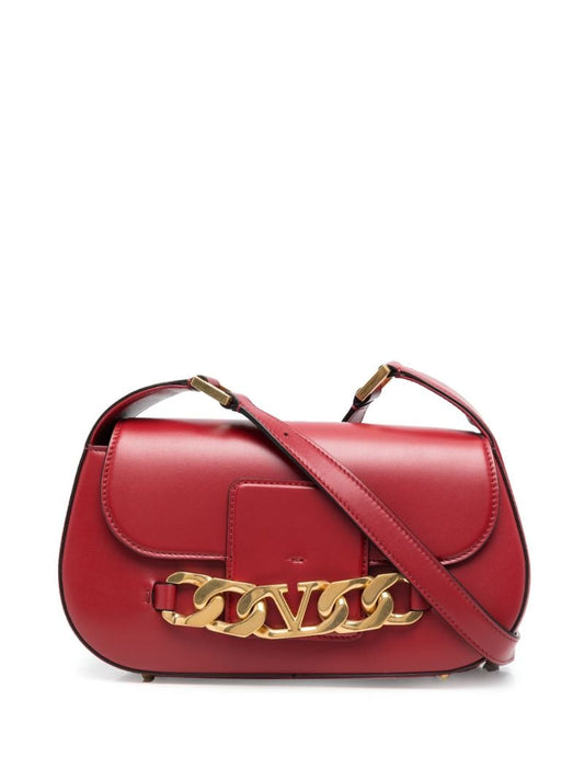 Red Vlogo Chain Leather Shoulder Bag
