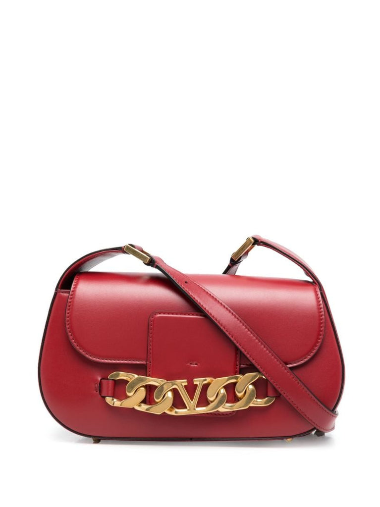 Red Vlogo Chain Leather Shoulder Bag