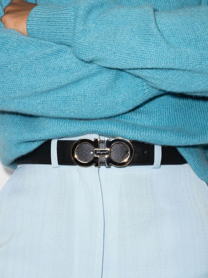 Black Gancini Buckle Leather Belt