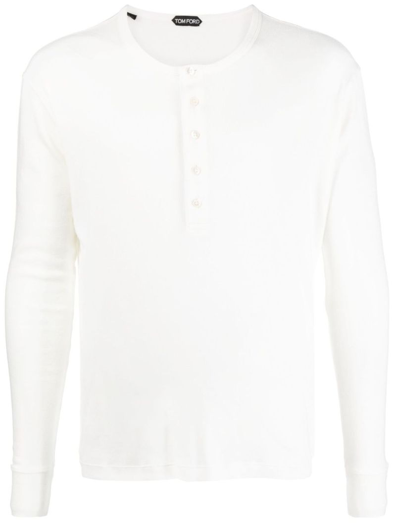White Long Sleeve Henley T-shirt