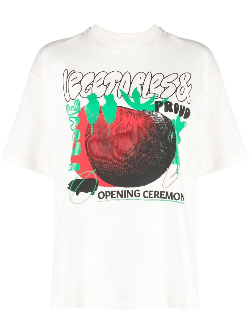 White Vegetable Print T-shirt