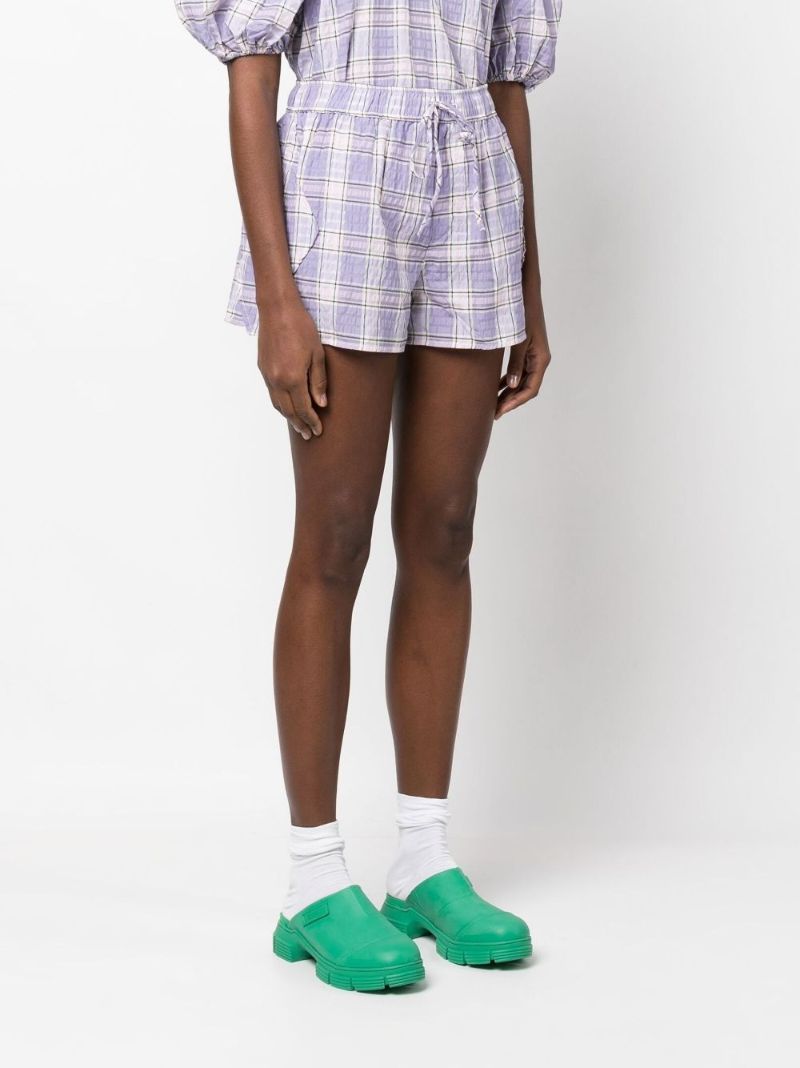 Purple Check Print Seersucker Shorts