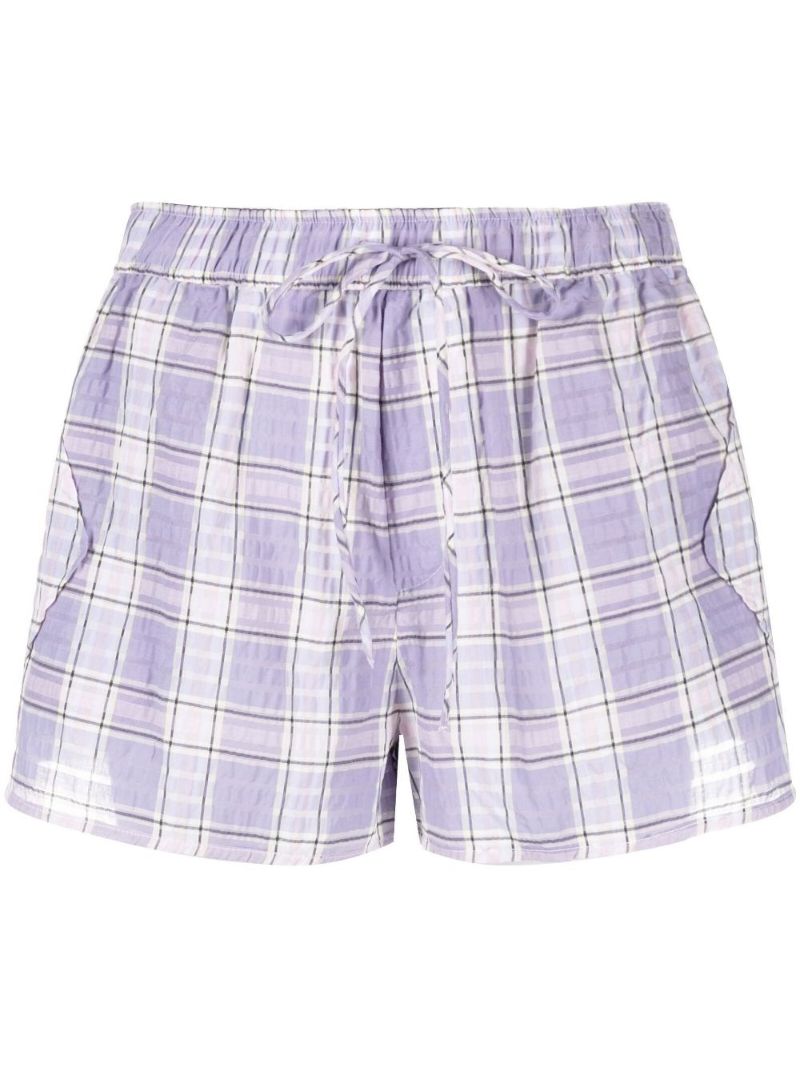 Purple Check Print Seersucker Shorts