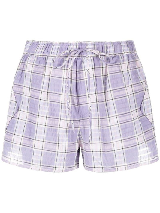 Purple Check Print Seersucker Shorts