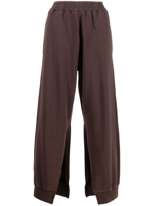 Brown Split Seam Cropped Cotton Track Pants