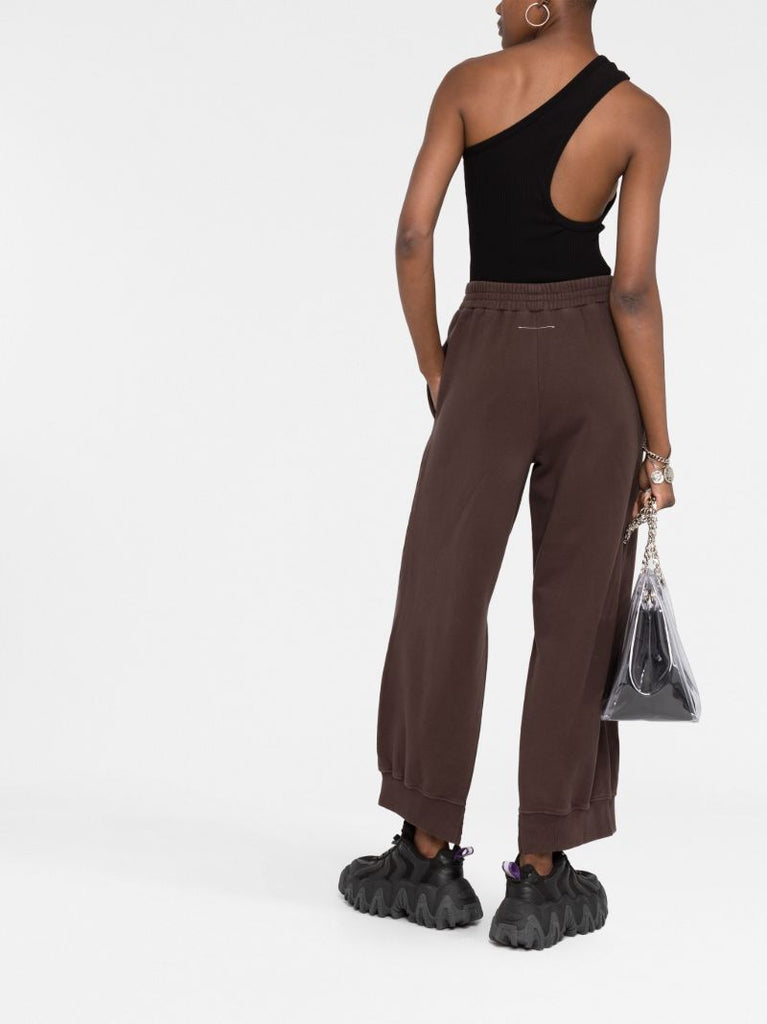 Brown Split Seam Cropped Cotton Track Pants