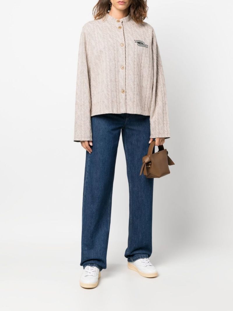 Neutral Flag Patch Cable Knit Cardigan