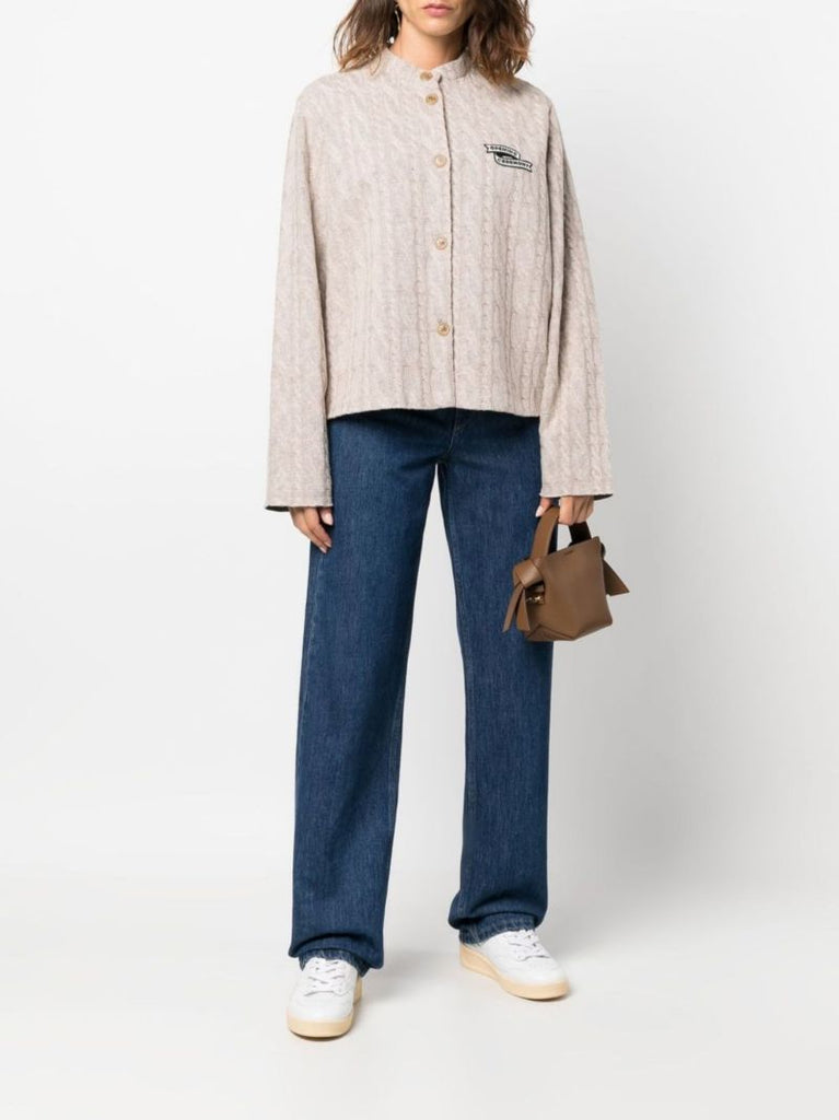 Neutral Flag Patch Cable Knit Cardigan