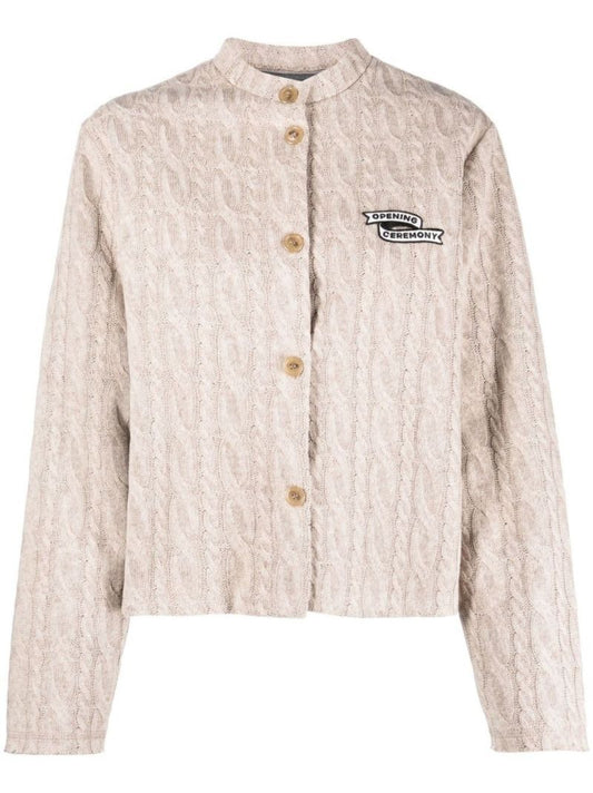 Neutral Flag Patch Cable Knit Cardigan