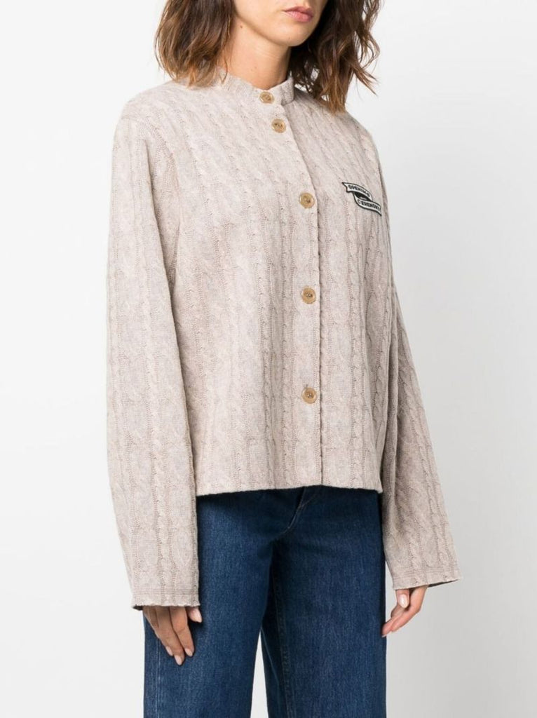 Neutral Flag Patch Cable Knit Cardigan
