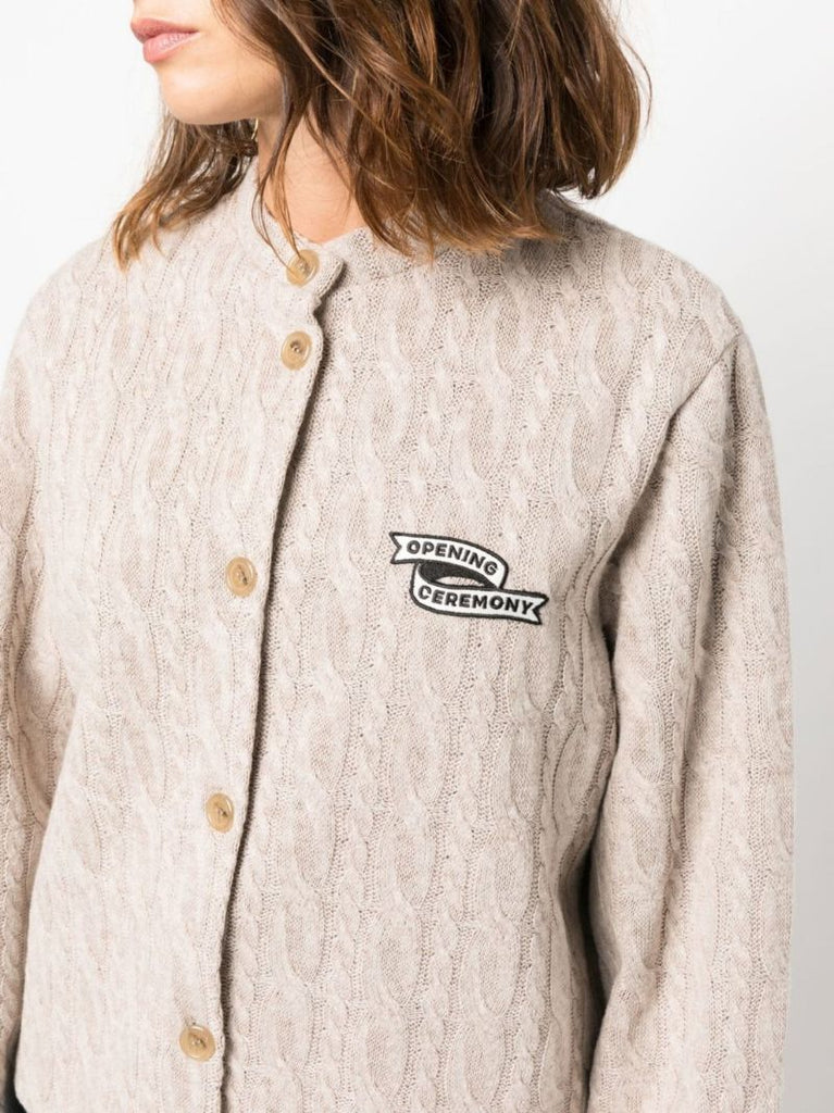 Neutral Flag Patch Cable Knit Cardigan