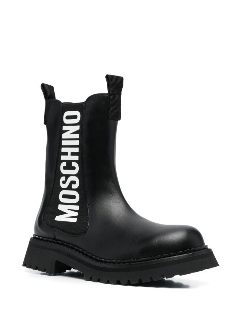 Black Logo Leather Ankle Boots