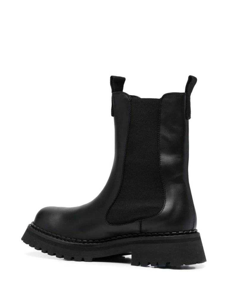 Black Logo Leather Ankle Boots