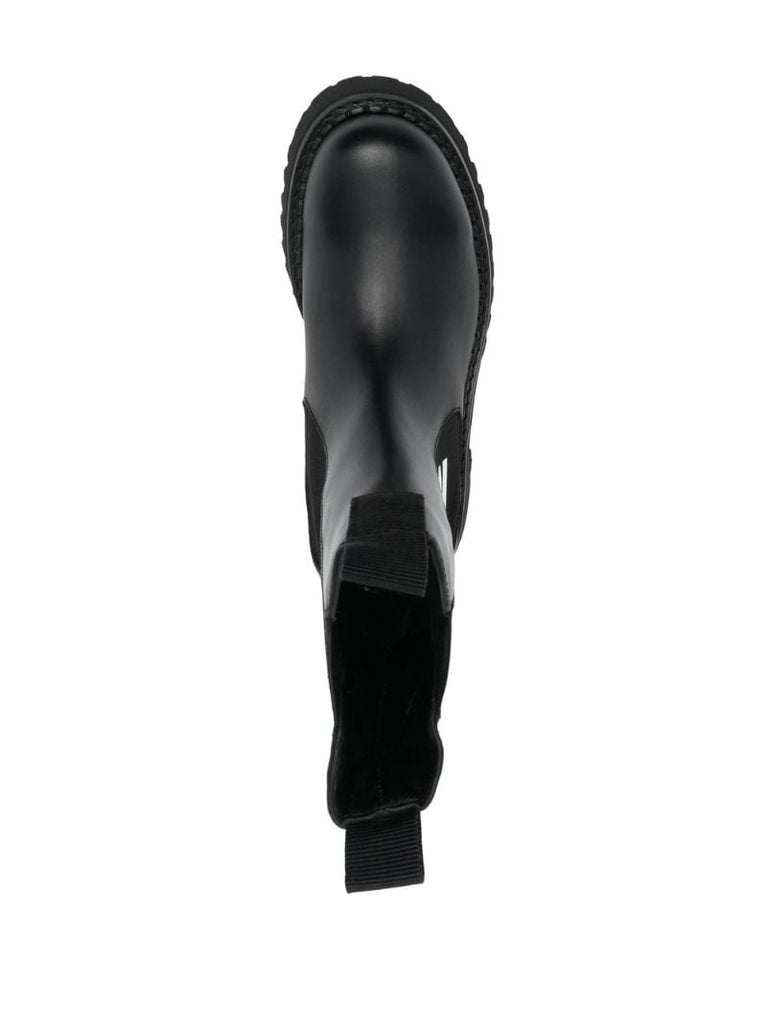 Black Logo Leather Ankle Boots