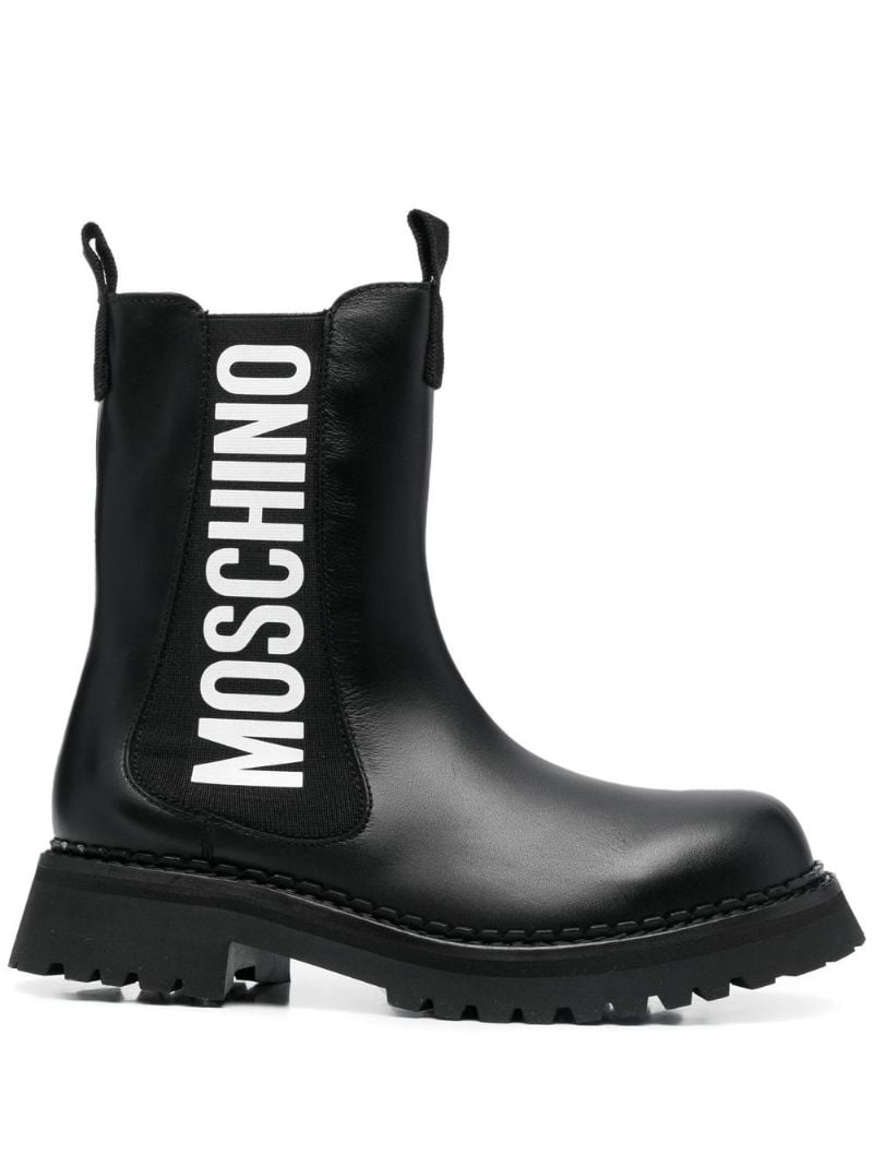 Black Logo Leather Ankle Boots