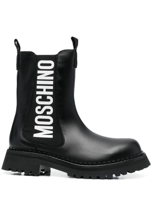 Black Logo Leather Ankle Boots