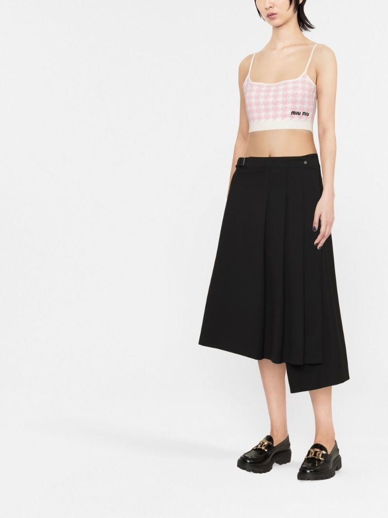 White Houndstooth Knitted Crop Top