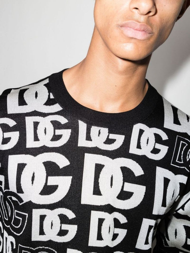 Black Dg Print Silk Sweater