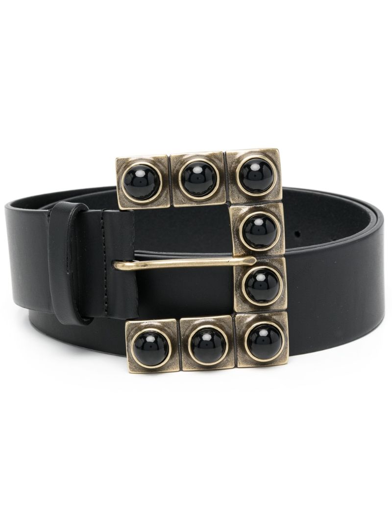 Black Embellished Buckle Leather Belt