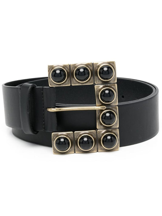 Black Embellished Buckle Leather Belt