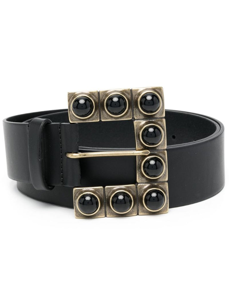 Black Embellished Buckle Leather Belt