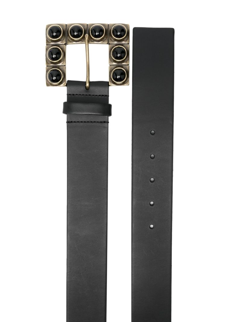 Black Embellished Buckle Leather Belt