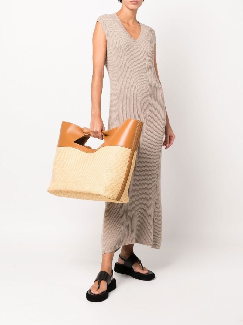 Neutral the Bow Large Raffia Leather Tote Bag