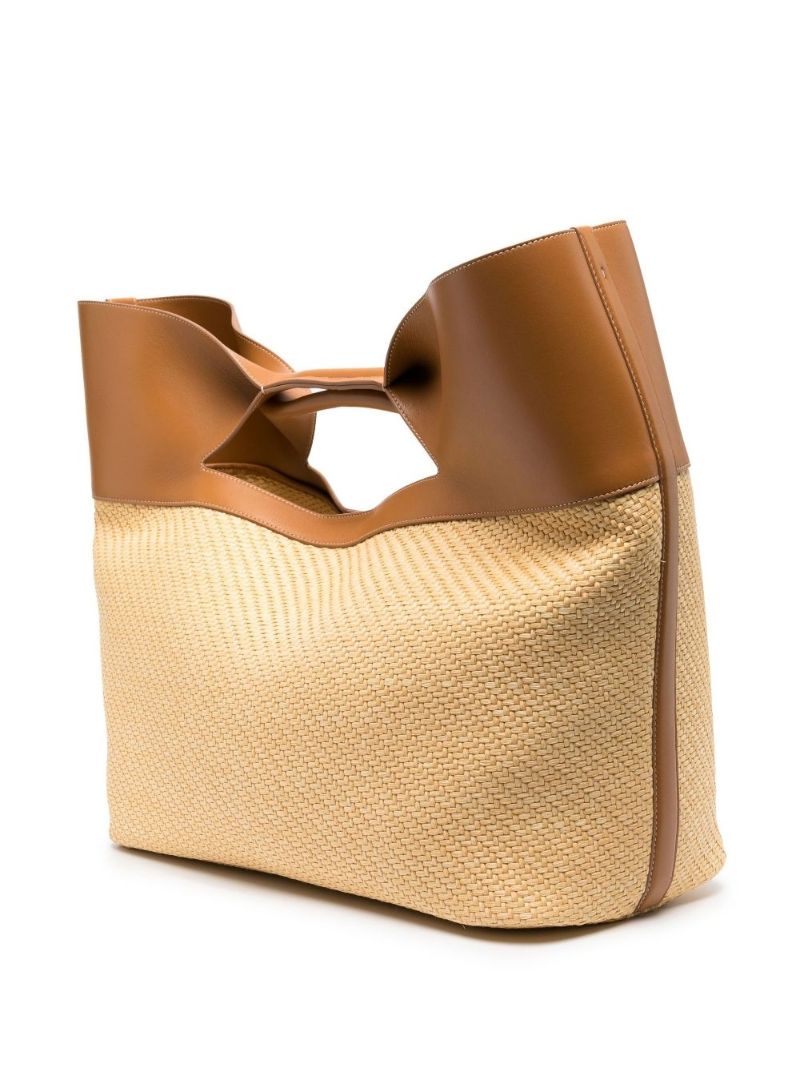 Neutral the Bow Large Raffia Leather Tote Bag