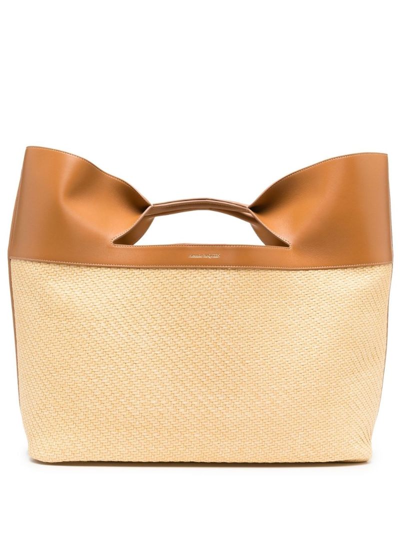 Neutral the Bow Large Raffia Leather Tote Bag