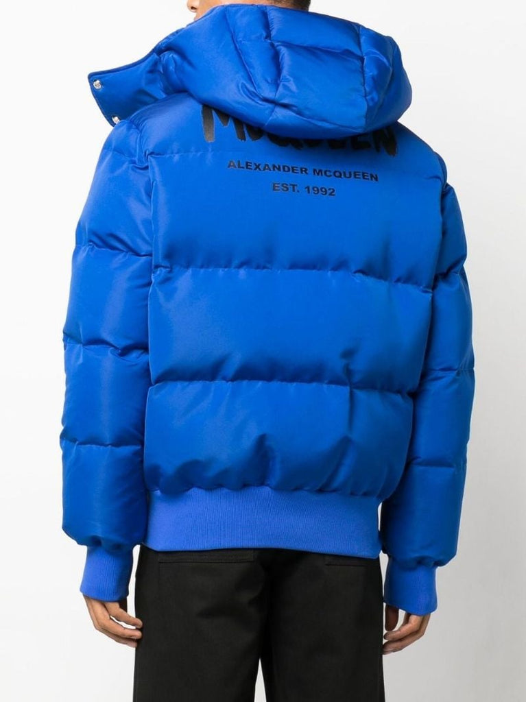 Blue Graffiti Hooded Puffer Jacket