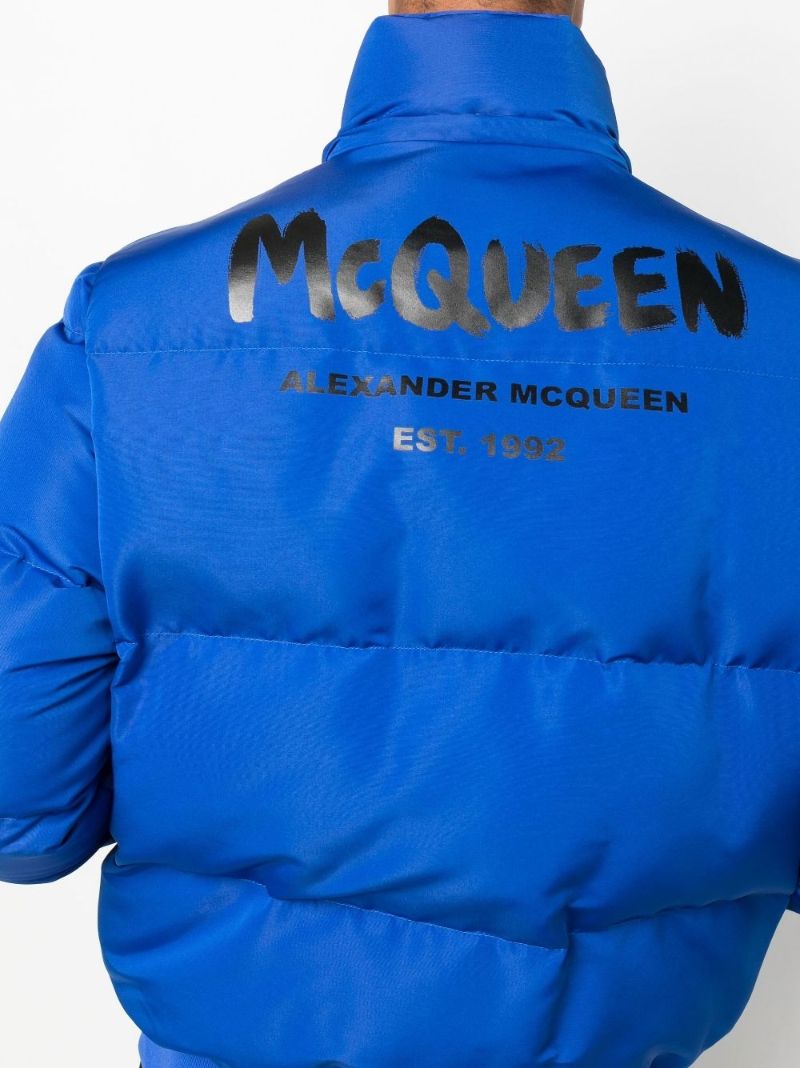 Blue Graffiti Hooded Puffer Jacket