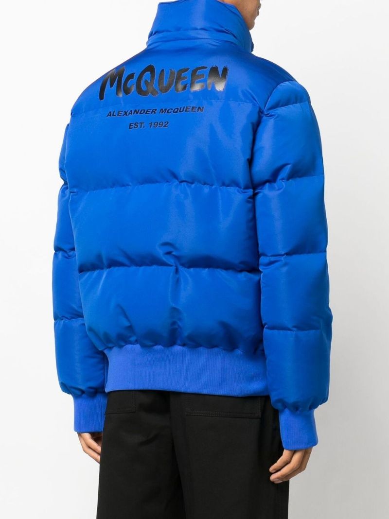 Blue Graffiti Hooded Puffer Jacket