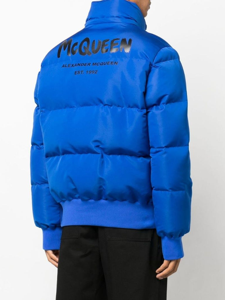 Blue Graffiti Hooded Puffer Jacket