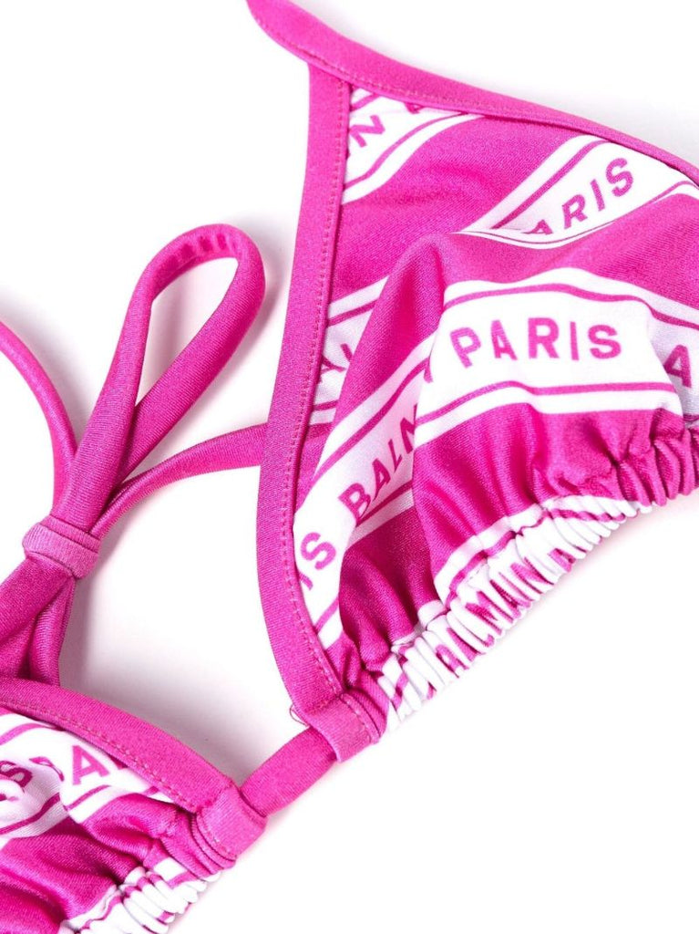 Pink Logo Striped Triangle Bikini