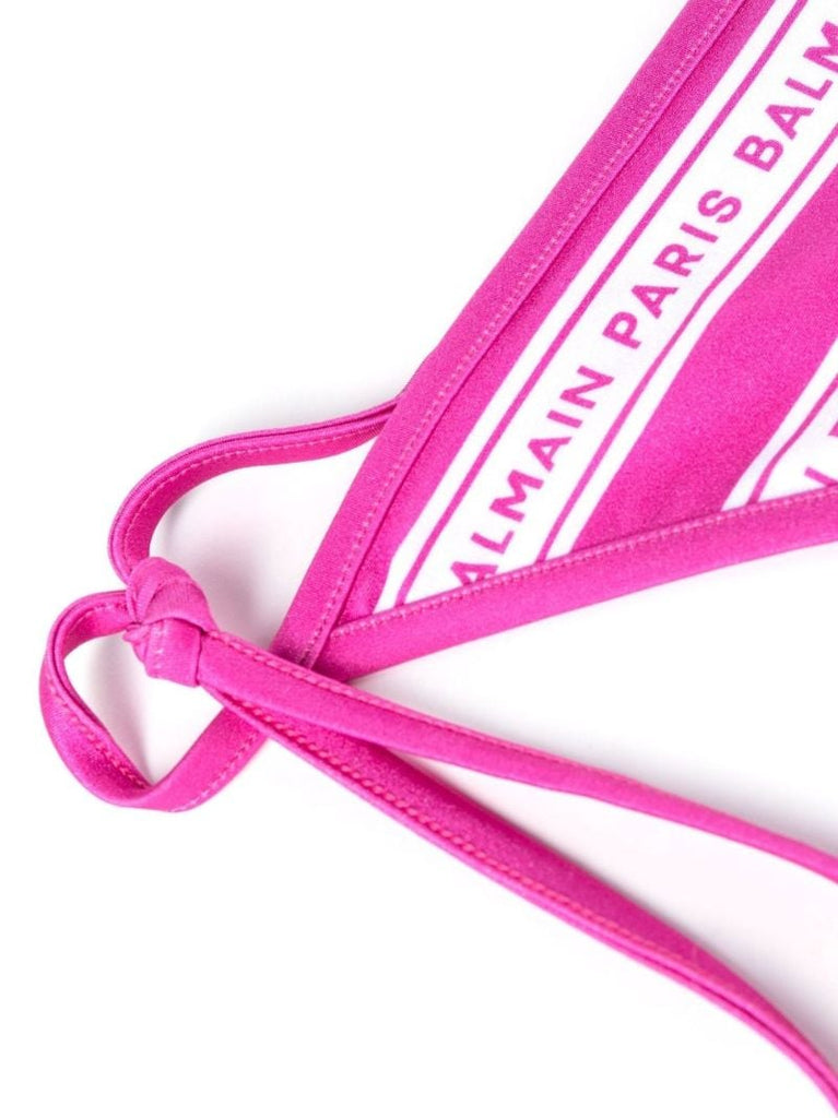 Pink Logo Striped Triangle Bikini