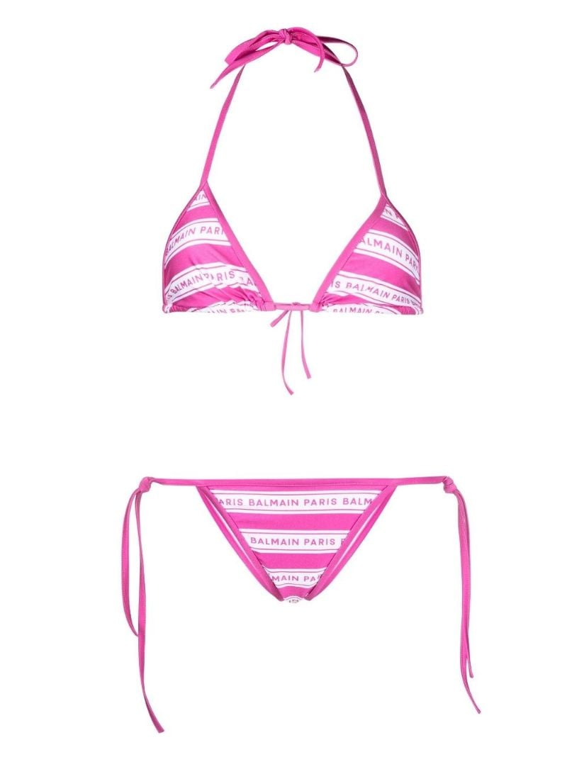 Pink Logo Striped Triangle Bikini