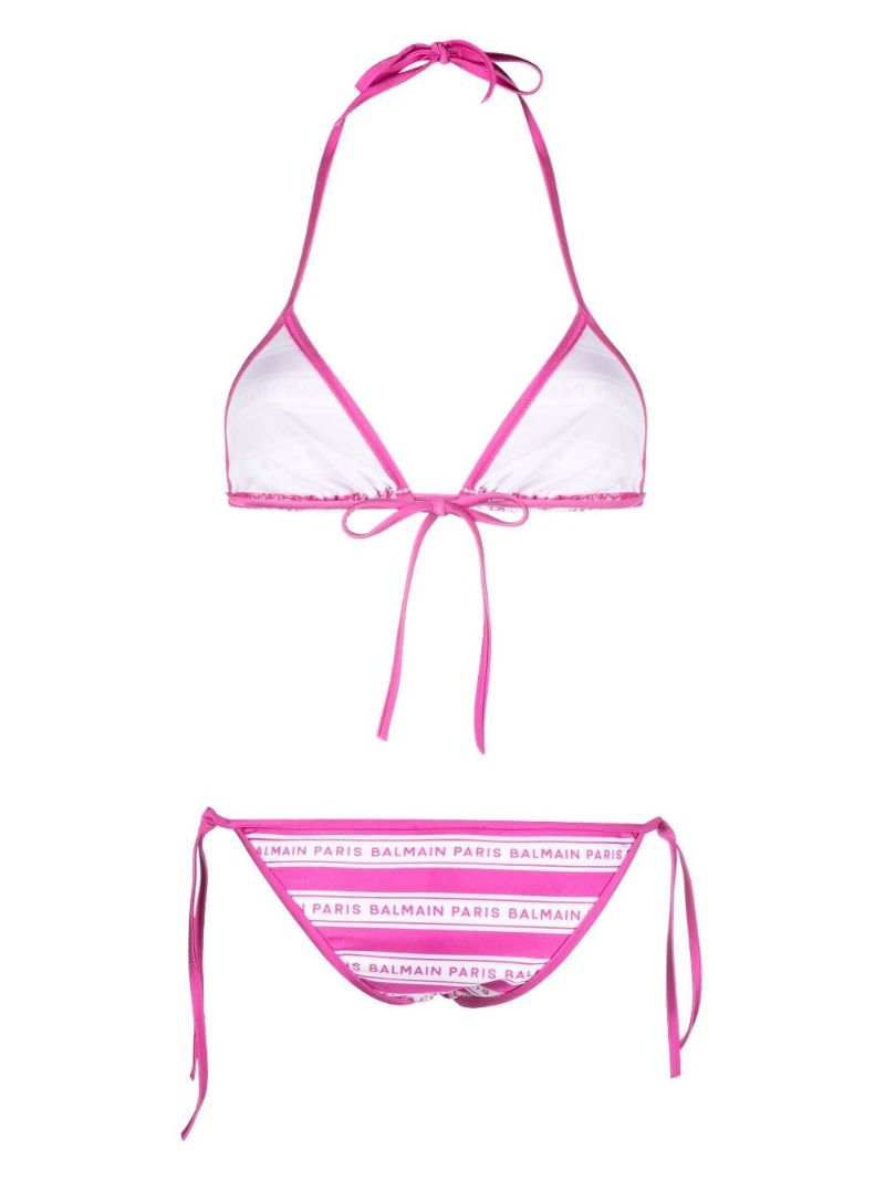 Pink Logo Striped Triangle Bikini