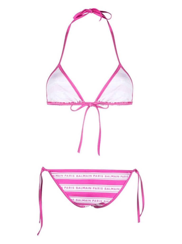 Pink Logo Striped Triangle Bikini
