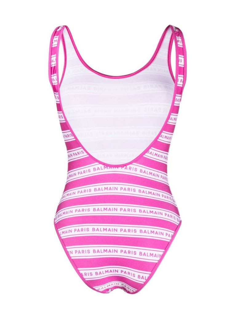 Pink Logo Striped Swimsuit