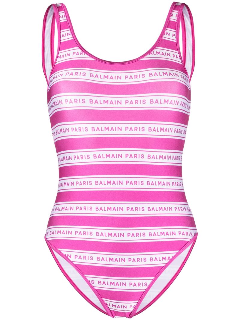 Pink Logo Striped Swimsuit
