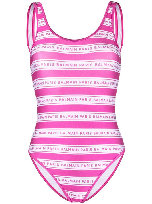 Pink Logo Striped Swimsuit