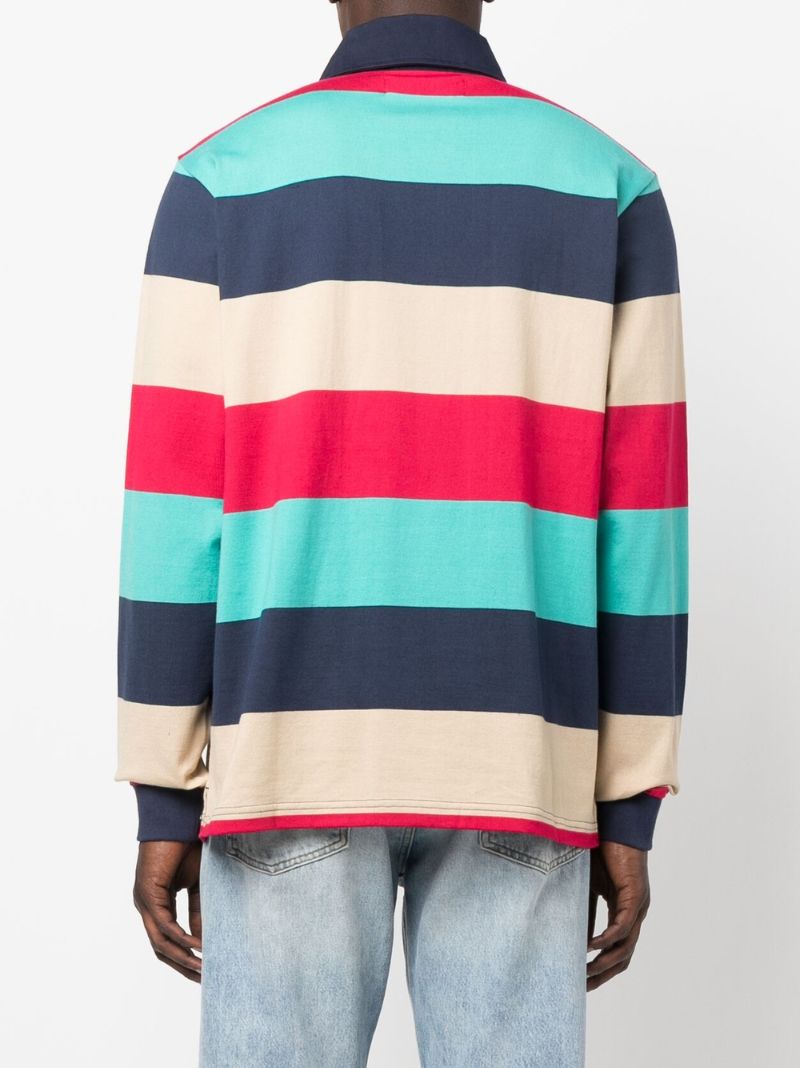 Blue Stripe Long Sleeve Cotton Polo Shirt