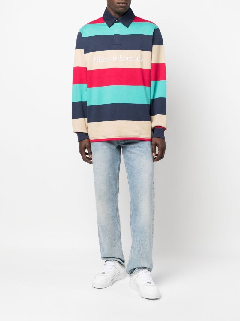 Blue Stripe Long Sleeve Cotton Polo Shirt