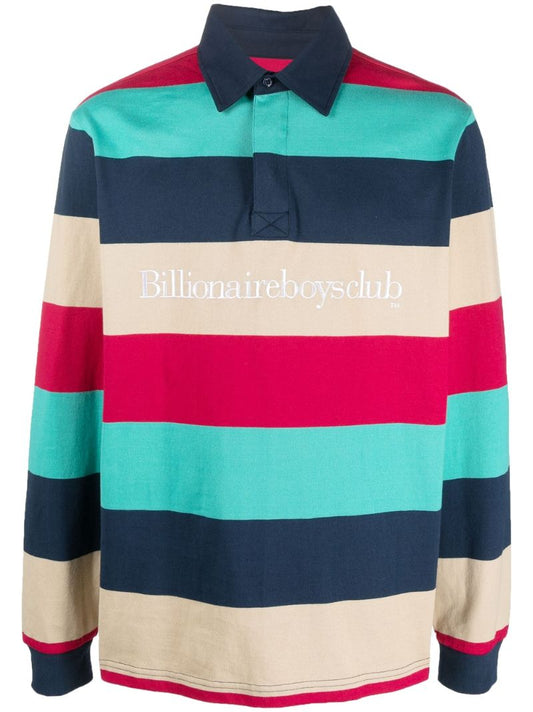 Blue Stripe Long Sleeve Cotton Polo Shirt